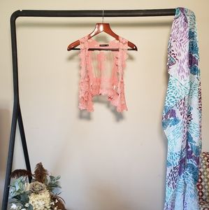 Atmosphere Peach Crochet Boho Waistcoat